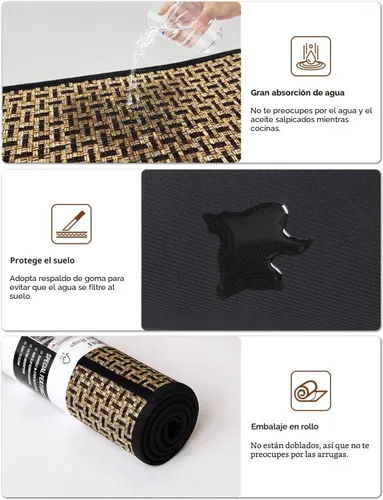 Miniatura 4 de eqivei Juego de alfombras y tapetes de cocina antideslizantes lavables de 2 piezas, alfombras absorbentes para colocar delante del fregadero