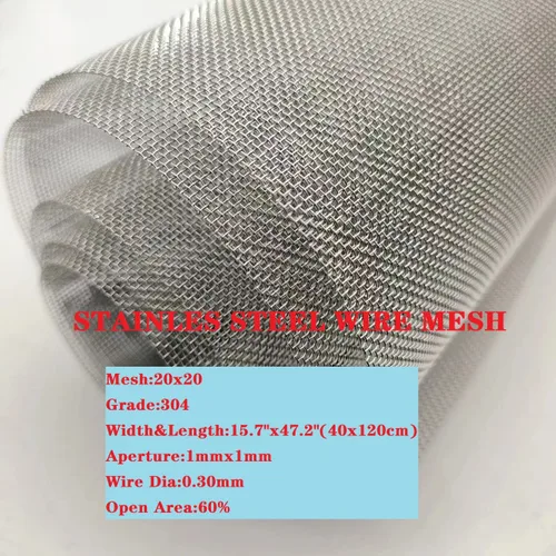 Pantalla de malla de acero inoxidable #20Mesh -Tamaño: 15.7 x 47.2 "(40x120cm) Pantalla de malla de alambre SS304 para ventilación, jaula, jardín,