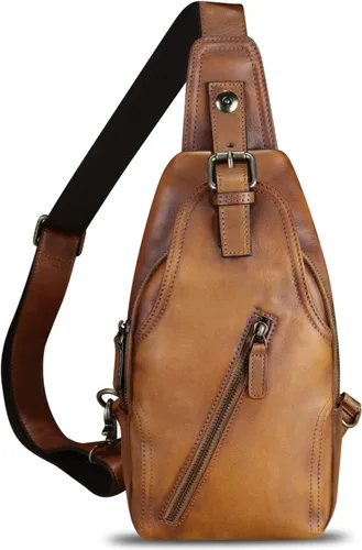 Miniatura 2 de Bolso bandolera de cuero genuino para mujeres y hombres, estilo vintage, de cuero real, a la moda, bandolera, Marrón