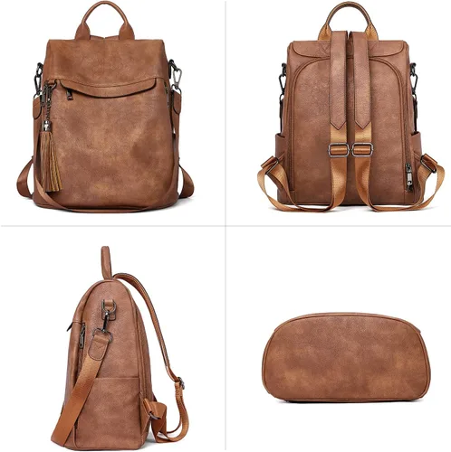 Miniatura 2 de Bromen - Mochila tipo bolso de mano de piel antirrobo para mujer a la moda, L