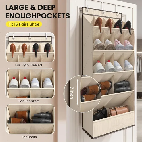 Miniatura 4 de Mefirt - Zapatero sobre la puerta para armario para más de 18 pares, organizador de zapatos de puerta con grandes bolsillos transpirables, zapatero