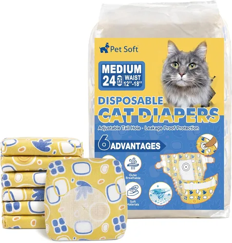 Miniatura 12 de Pet Soft Pañales desechables para gatos – Pañales para gatos hembras y machos, pañales para cachorros para perras con agujero de cola de espuma