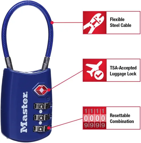 Miniatura 2 de Master Lock Establece tu propia combinación de candado de equipaje aprobado por la TSA, el candado con cremallera de viaje es perfecto para maletas