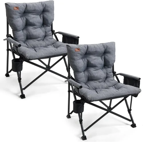 Miniatura 11 de EVER ADVANCED Silla de camping plegable acolchada de gran tamaño para adultos, silla de césped resistente con bolsillos laterales, silla portátil