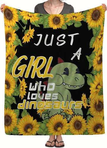 Miniatura 12 de Manta de dinosaurio y girasol, manta de franela de forro polar de 40 x 50 pulgadas, suave, cálida y ligera, mantas para sofá, cama, sofá de viaje