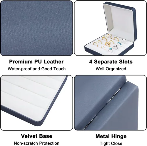 Miniatura 3 de Caja organizadora de anillos de joyería, pequeña caja de joyería de viaje, estuche portátil de almacenamiento de anillos, caja de soporte de bandeja