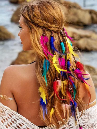 Miniatura 2 de Diadema de plumas coloridas, accesorios para el cabello de arcoíris para mujer
