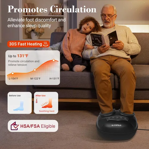 Miniatura 2 de CuPiLo Masajeador de Pies FSA con Calor y Control Remoto - Elegible para HSA, Masajeador de Pies para Fascitis Plantar y Neuropatía, Amasado