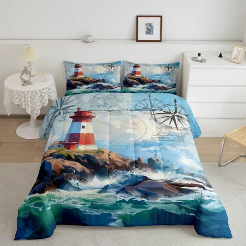 Miniatura 40 de Erosebridal Blue Ocean - Juego de edredón tamaño individual Juego de ropa de cama de ballena delfín y tortuga marina para niños y niñas, juego