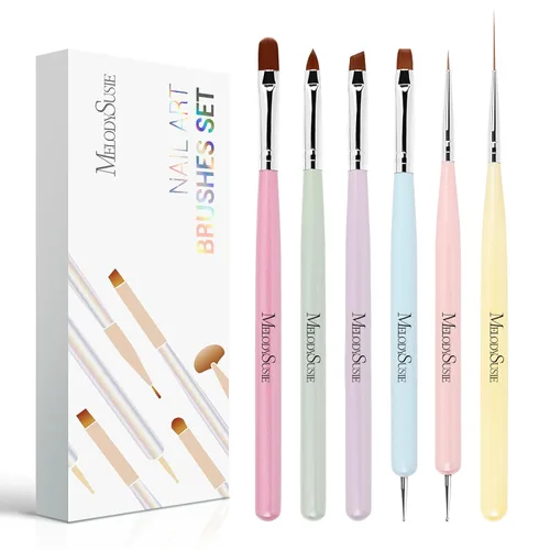 MelodySusie Juego de pinceles para arte de uñas, 6 piezas de herramientas de pintura con pincel de gel de extensión, cepillo de pulido, cepillo de