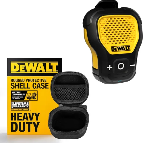 DEWALT Paquete de altavoz Bluetooth portátil y funda protectora de alta resistencia, resistente al agua, altavoz inalámbrico con clip con micrófono