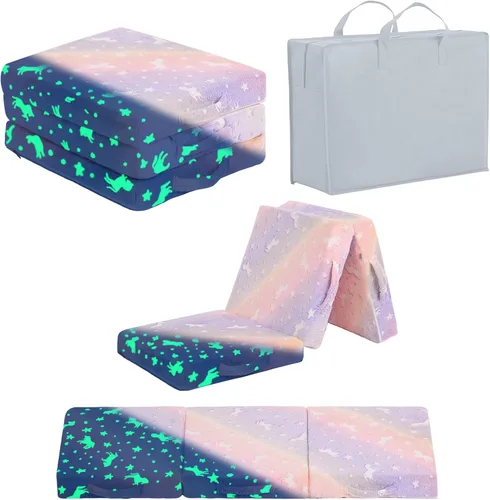 Miniatura 10 de Colchón plegable para niños, lavable para niños pequeños, tapete triple plegable para siesta para dormir, guardería, sofá cama con bolsa