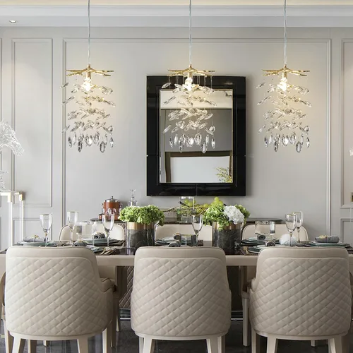 Miniatura 2 de YUYI Lámpara colgante de cristal de 8.3 pulgadas para isla de cocina, modernos candelabros de rama de árbol dorados, lámpara colgante redonda