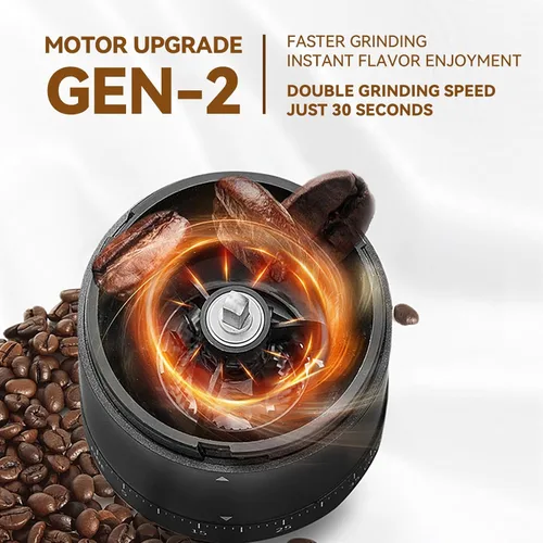 Miniatura 2 de Molinillo de café eléctrico portátil - 38 ajustes de molienda, fresa cónica y cuerpo de acero inoxidable negro, molino recargable para espresso