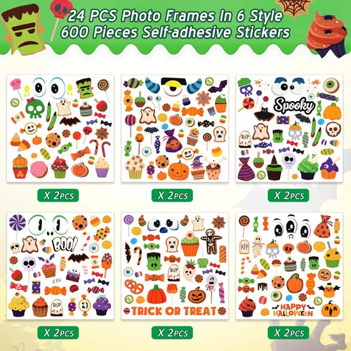 Miniatura 3 de Funrous 24 piezas de marcos de fotos kits de manualidades de papel de Halloween tema de dibujos animados marco de fotos DIY kits de manualidades