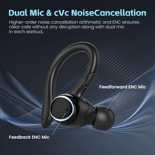 Miniatura 4 de Auriculares inalámbricos Bluetooth 5.3 con cancelación de ruido, auriculares estéreo con micrófono IPX7 resistentes al agua con gancho para teléfono