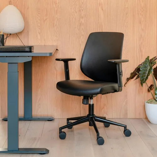 Miniatura 2 de Branch Silla diaria - Silla de oficina de cuero vegano con giratorio, descanso lumbar y reposabrazos ajustables, asiento cómodo para mejorar la negro