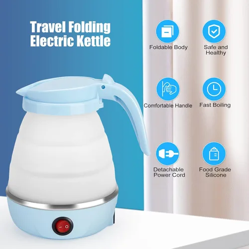 Miniatura 8 de Hervidor Eléctrico Plegable de Viaje, Hervidor Portátil para Agua Caliente Rápida para Té y Café, con 1 Tazón Plegable y 2 Tazas, Silicona de Grado