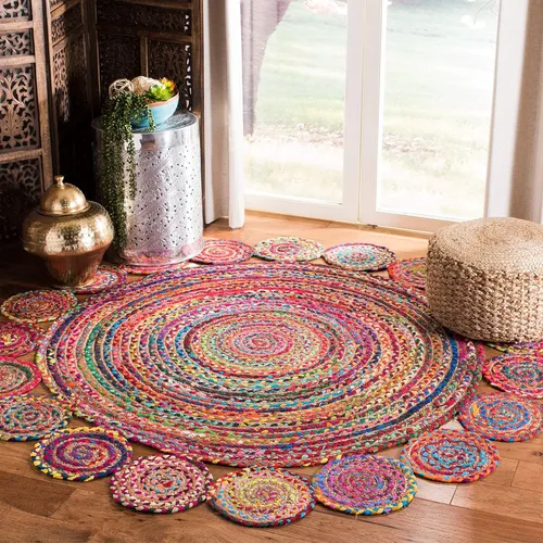 Miniatura 4 de SAFAVIEH Cape Cod Collection CAP211Q - Alfombra redonda de 4 pies, redonda, roja, multicolor, hecha a mano, estilo bohemio, trenzada de yute