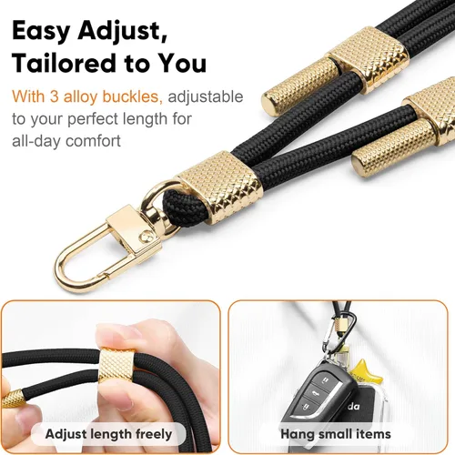 Miniatura 4 de Cordón universal cruzado para teléfono celular, cordón ajustable antirrobo para el cuello para iPhone 17 Pro Max, 2 parches de teléfono, Rosa