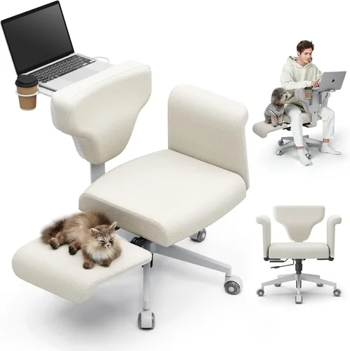 Miniatura 16 de Silla de oficina Newtral Criss Cross con patas cruzadas con bandeja oculta, asiento extra ancho sin brazos cómodo para escritorio y computadora