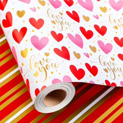 Miniatura 12 de Rollo de papel de regalo floral Merture - 43.2 cm X 10 m - 1 rollo (4.32 m². total) Papel de regalo rosa para boda Papel de regalo para boda