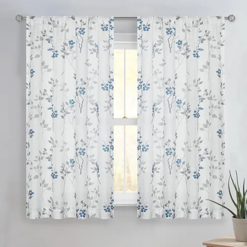 Miniatura 16 de Beauoop 2 paneles de cortinas semitraslúcidas de lino floral de 54 pulgadas de largo, para sala de estar o dormitorio, cortinas rústicas con textura