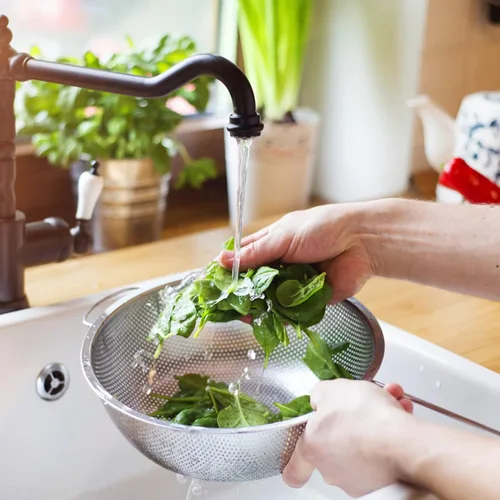 Miniatura 7 de P&P CHEF Colador de 3 coladores microperforados de acero inoxidable para drenar y enjuagar, ideal para pasta, verduras, frutas, resistente y apto