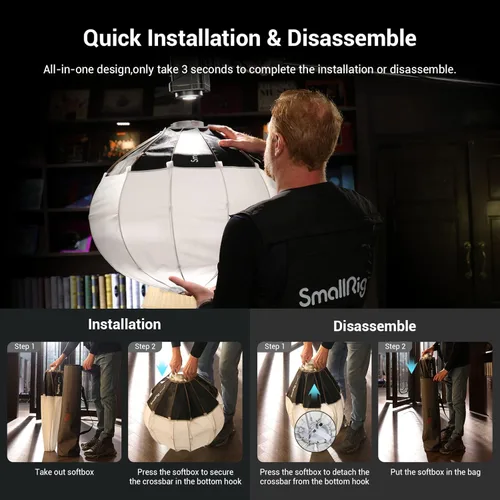 Miniatura 3 de SMALLRIG Softbox de Farol Modificador de Luz Suave, Difusor Softbox de 26 pulgadas/65 cm Compatible con Luz de Video SMALLRIG 120B/120D/220B/220D