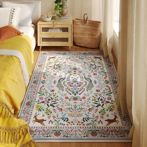 Miniatura 55 de Rugcomf Alfombra de pasillo lavable para cocina 2'6''x8' Alfombra de pasillo para entrada interior floral antideslizante alfombra suave para Azul