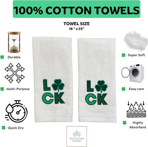 Miniatura 7 de Serafina Home Toallas de mano de baño irlandesas del día de San Patricio: suave y absorbente para invitados de cocina con bordado de trébol verde