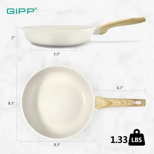 Miniatura 2 de GiPP - Sartén antiadherente de granito blanco de 8 pulgadas, sartén para tortilla con mango resistente al calor, compatible con todas las estufas
