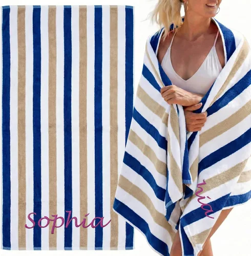 Miniatura 10 de Toallas de playa personalizadas Passion para adultos - Toallas de piscina personalizadas con nombre - Algodón altamente absorbente - Diseño a rayas