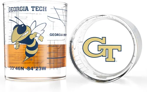Greenline Goods Georgia Tech University Yellow Jackets - Vasos de whisky universitarios (juego de 2), 10 onzas, logotipo a todo color + mapa del