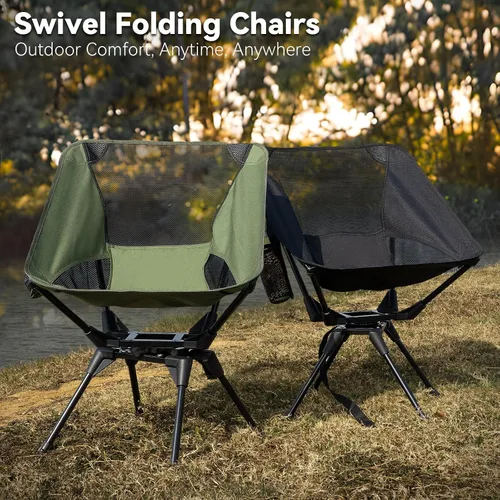 Miniatura 5 de Silla de camping giratoria de 360° mejorada para adultos, silla plegable portátil con soporte para tazas, mochila compacta ligera para exteriores