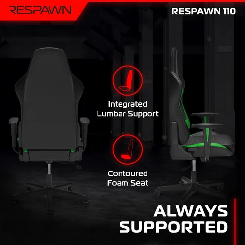Miniatura 6 de Respawn Silla ergonómica 110 para juegos, silla giratoria reclinable para videojuegos de oficina con soporte lumbar, reposacabezas, resistente, Verde
