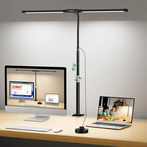 LED Desk Lamp with Clamp, 23.5-31.5 Inches, Black | 24W, 75 Lighting Modes, Flexible Neck Design, Telescopic Height, For Home Office Study Work