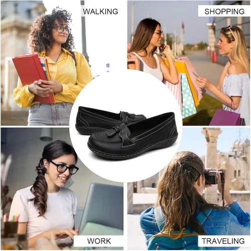 Miniatura 7 de Maichal Mocasines para mujer, zapatos planos de cuero cómodo con suela de goma