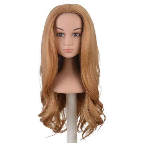 SiYi Peluca rizada ondulada marrón para niña, parte media, con flequillo, juego de rol, peluca rubia para festivales y fiestas