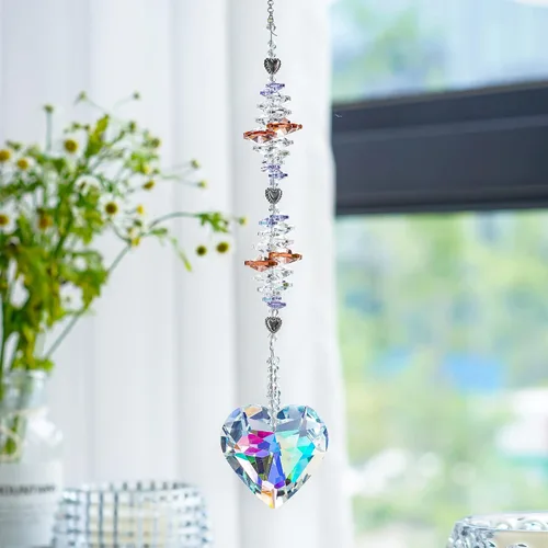 Miniatura 4 de kanpura Atrapasoles con forma de corazón de cristal Ab de 1.772 in para ventana, atrapasoles de cristal con forma de corazón, adorno colgante de Ab