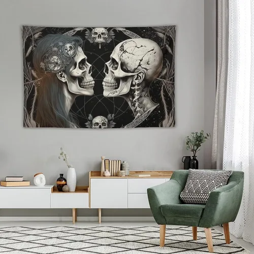Miniatura 3 de Naykow Tapiz hippie de calavera, esqueleto gótico, tarot, tapiz de luna bruja, grunge, tapiz estético para dormitorio, tapiz de Santa Muerte