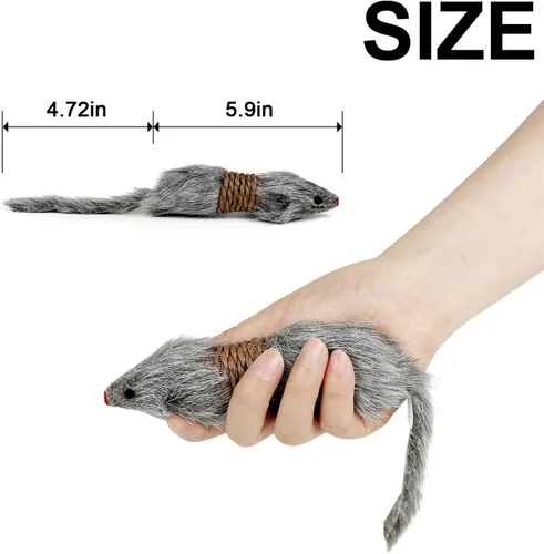 Miniatura 2 de TTcat 2 ratones para gatos, juguetes de piel sintética, ratones grandes con cola larga sin hierba gatera, juguete interactivo para gatos y gatitos