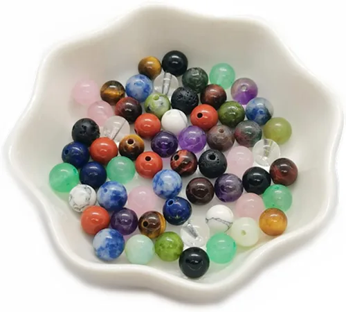 Miniatura 6 de 750 cuentas de piedra redonda natural real, cristales lisos, piedras preciosas sueltas, multicolor, mezcladas para hacer joyas, pulseras, collares