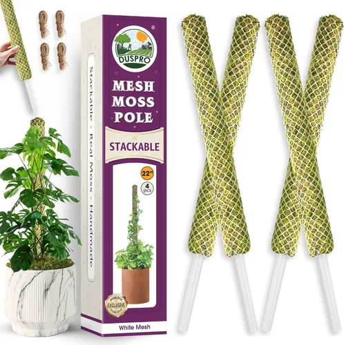 Miniatura 16 de DUSPRO Postes de musgo de malla plana para plantas trepadoras, Monstera, poste de musgo apilable para plantas con musgo real, poste para plantas