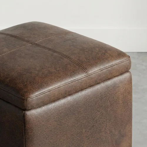 Miniatura 6 de SIMPLIHOME Rockwood - Otomana de almacenamiento en cubo con bandeja, otomana tapizada de cuero vegano de 17 pulgadas de ancho en marrón envejecido