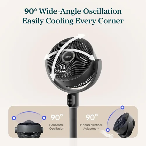 Miniatura 8 de LEVOIT Standing Fan for Bedroom, 90° Oscillating Pedestal Fan, 18dB Quiet for Sleep, 1024 CFM Airflow, Smart Floor Fan with Dust Cover, 5 Speeds 3