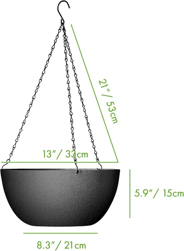 Miniatura 2 de WOUSIWER Paquete de 2 macetas colgantes grandes de 13 pulgadas para plantas de interior y exterior con agujeros de drenaje y cadena, macetas
