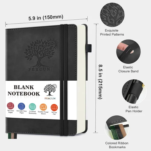 Miniatura 2 de PERCUN Diario en blanco para hombres y mujeres, 160 páginas en blanco para escribir, dibujar, cuaderno de bocetos, cuaderno de bocetos de cuero