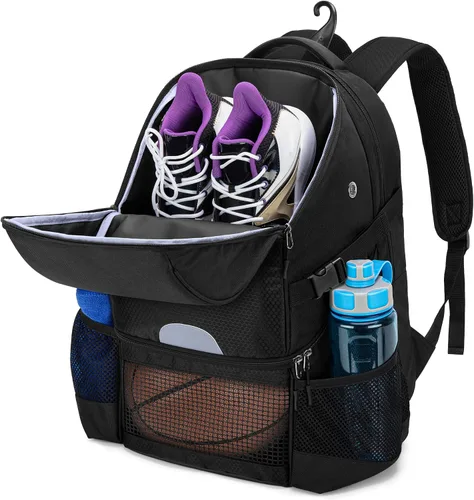 DSLEAF - Mochila de baloncesto para hombres, bolsa de fútbol con compartimento para pelota y zapatillas para baloncesto, fútbol, entrenamiento de