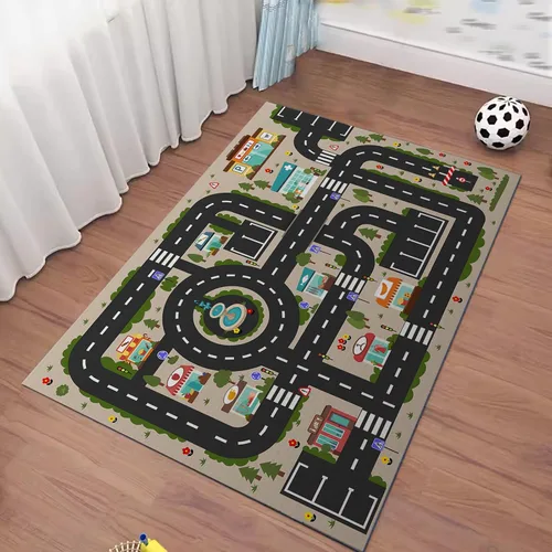 Miniatura 2 de Alfombra Analógica ABC para Niños, Alfombra de Juego para Cuarto de Juegos, Alfombra de Juego de Autos, Alfombra de Carreteras de Vida Urbana